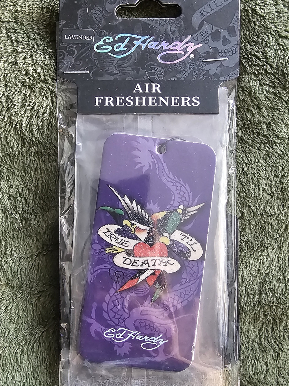 Ed Hardy Purple Lavender Air Freshener with True Til Death Graphic